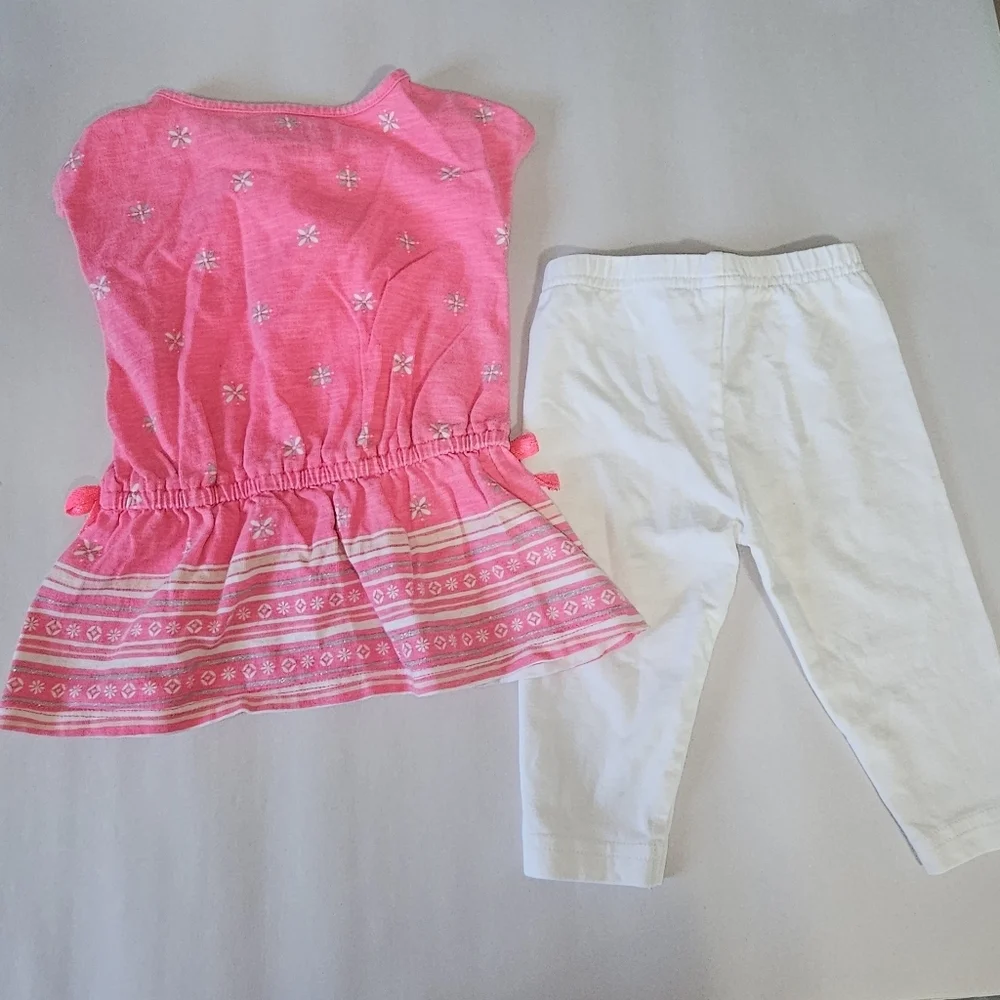 OshKosh B'gosh Top and Carters Leggins Bundle Toddler Girl 18M Pink White Bows‎